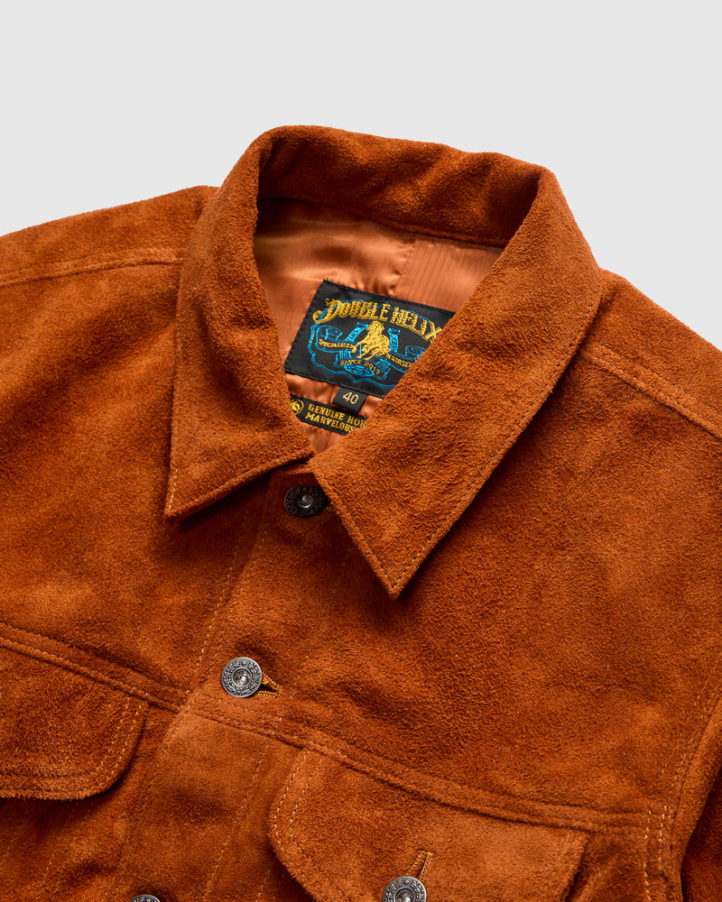 "Western Pioneer" Horsehide Suede Jacket in Caramel Brown