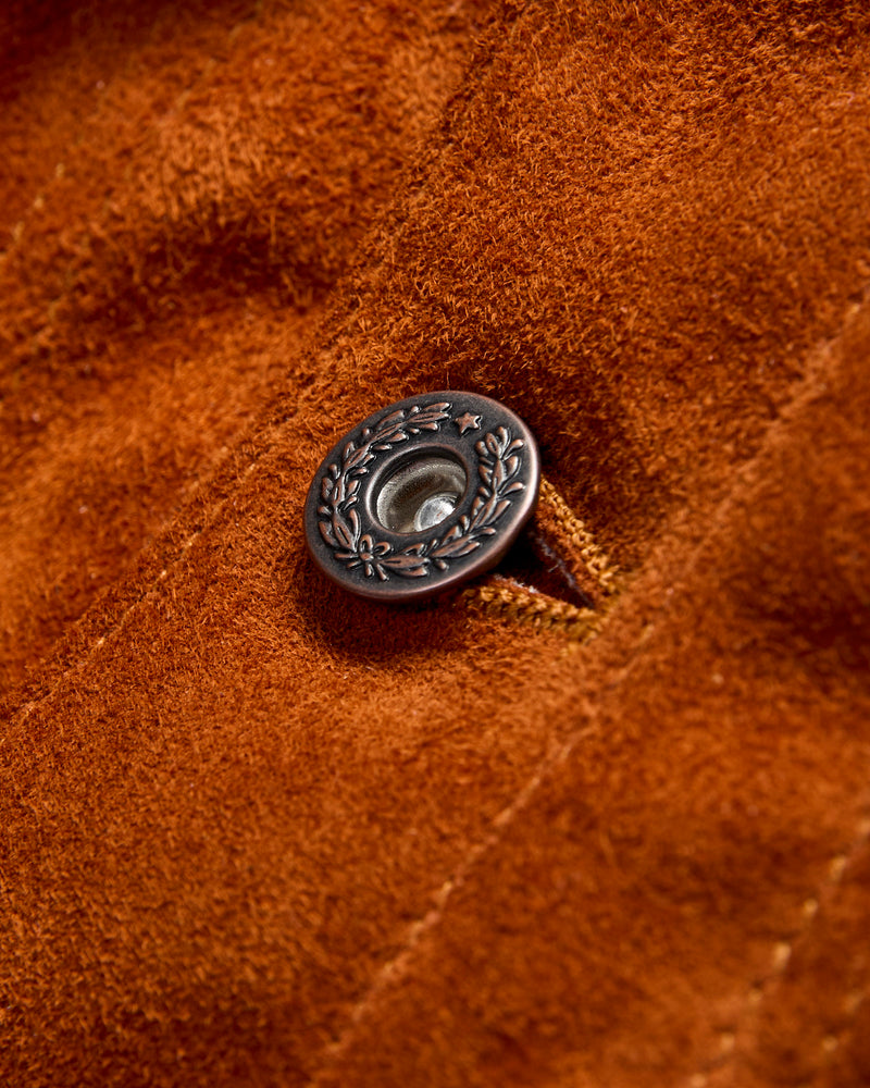 "Western Pioneer" Horsehide Suede Jacket in Caramel Brown