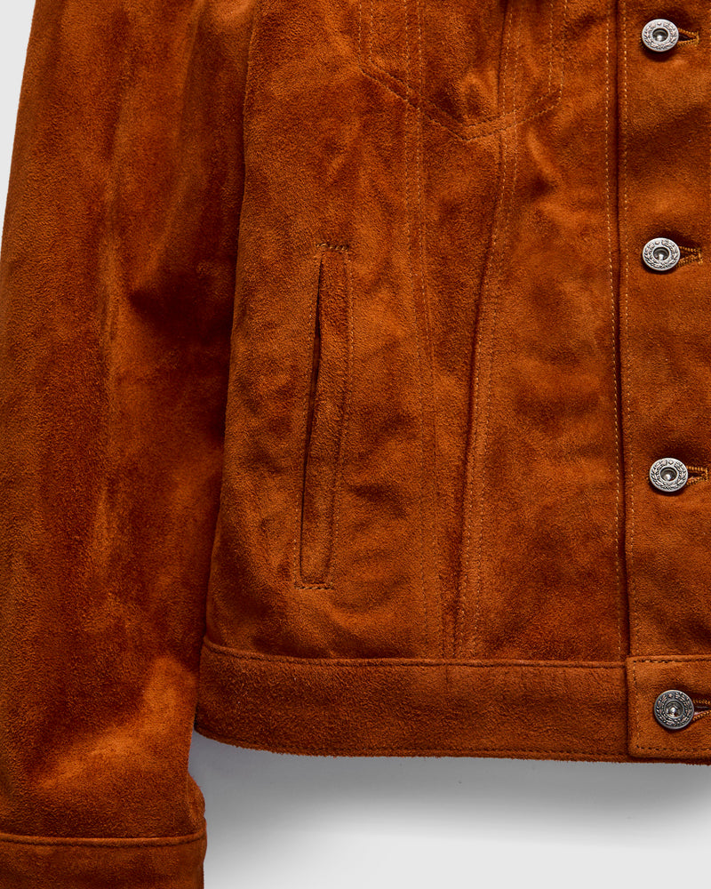 "Western Pioneer" Horsehide Suede Jacket in Caramel Brown
