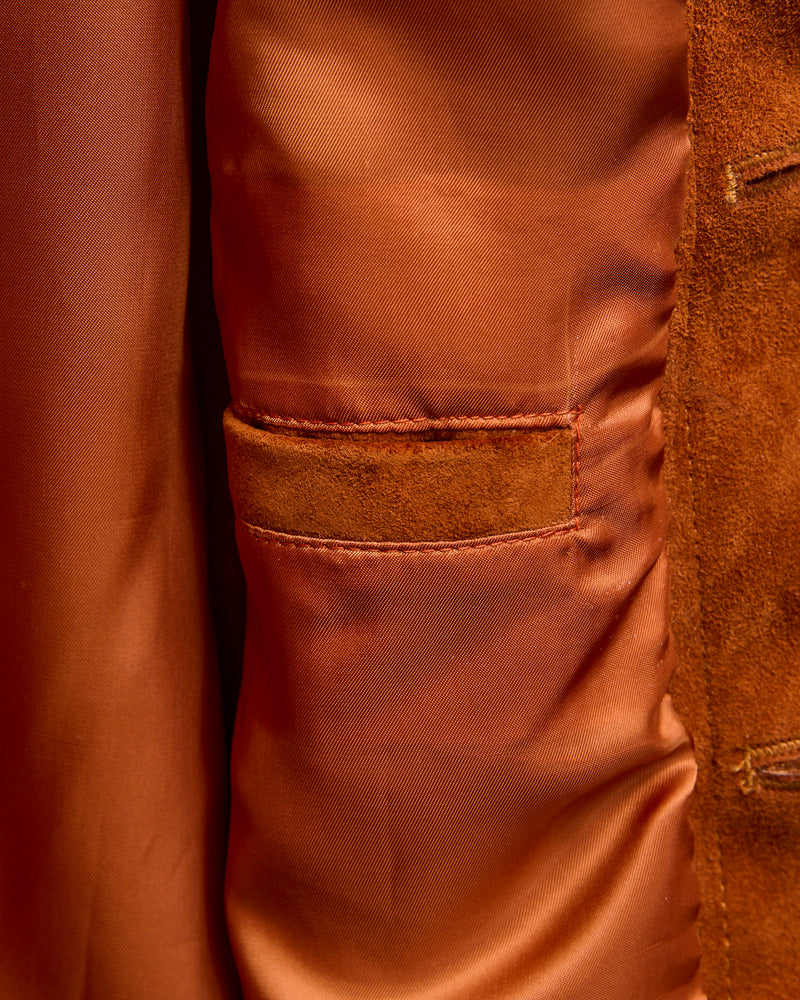 "Western Pioneer" Horsehide Suede Jacket in Caramel Brown
