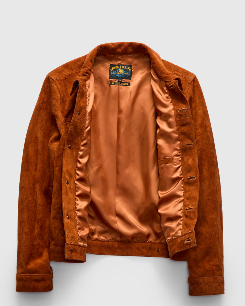 "Western Pioneer" Horsehide Suede Jacket in Caramel Brown