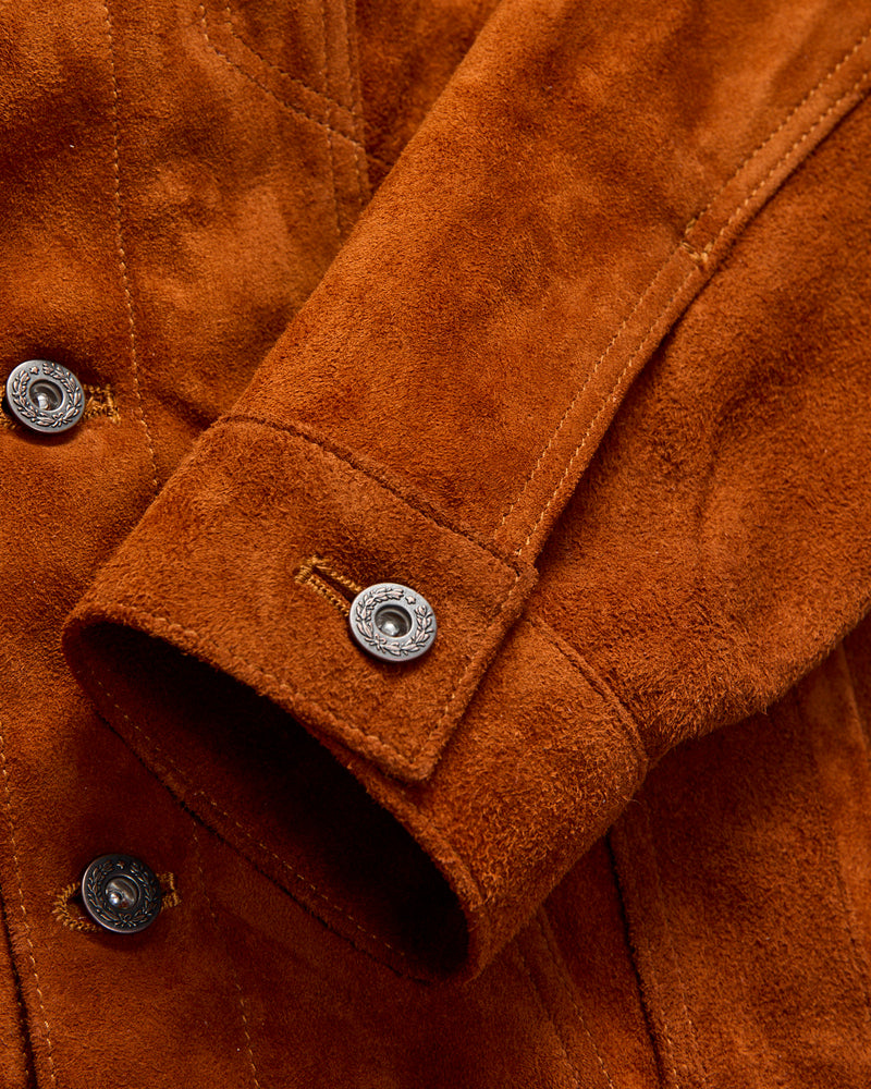 "Western Pioneer" Horsehide Suede Jacket in Caramel Brown