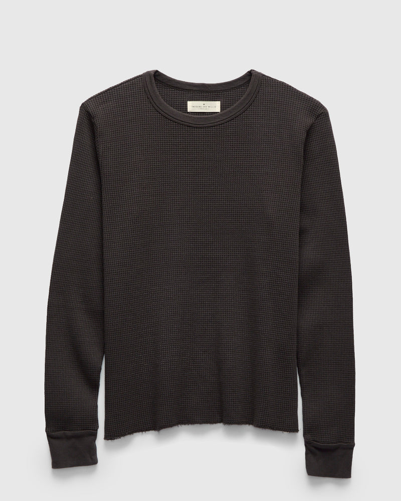 Long Sleeve Thermal Crew in Faded Black