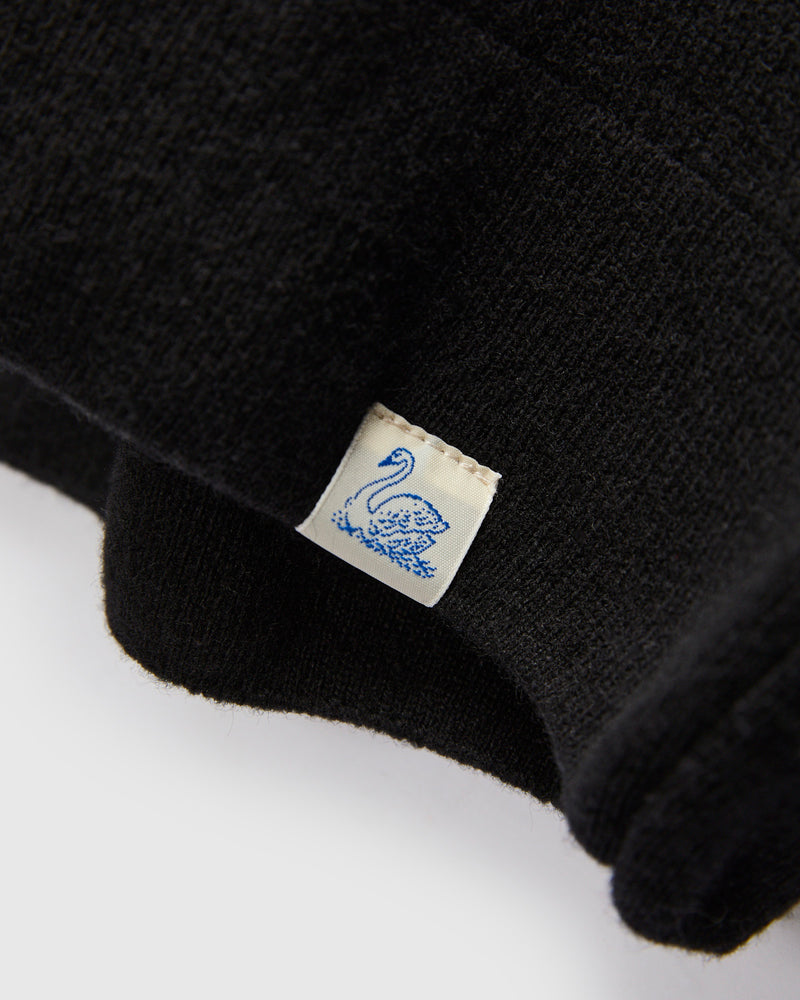 Wool-Silk-Cashmere Long Sleeve Polo in Deep Black