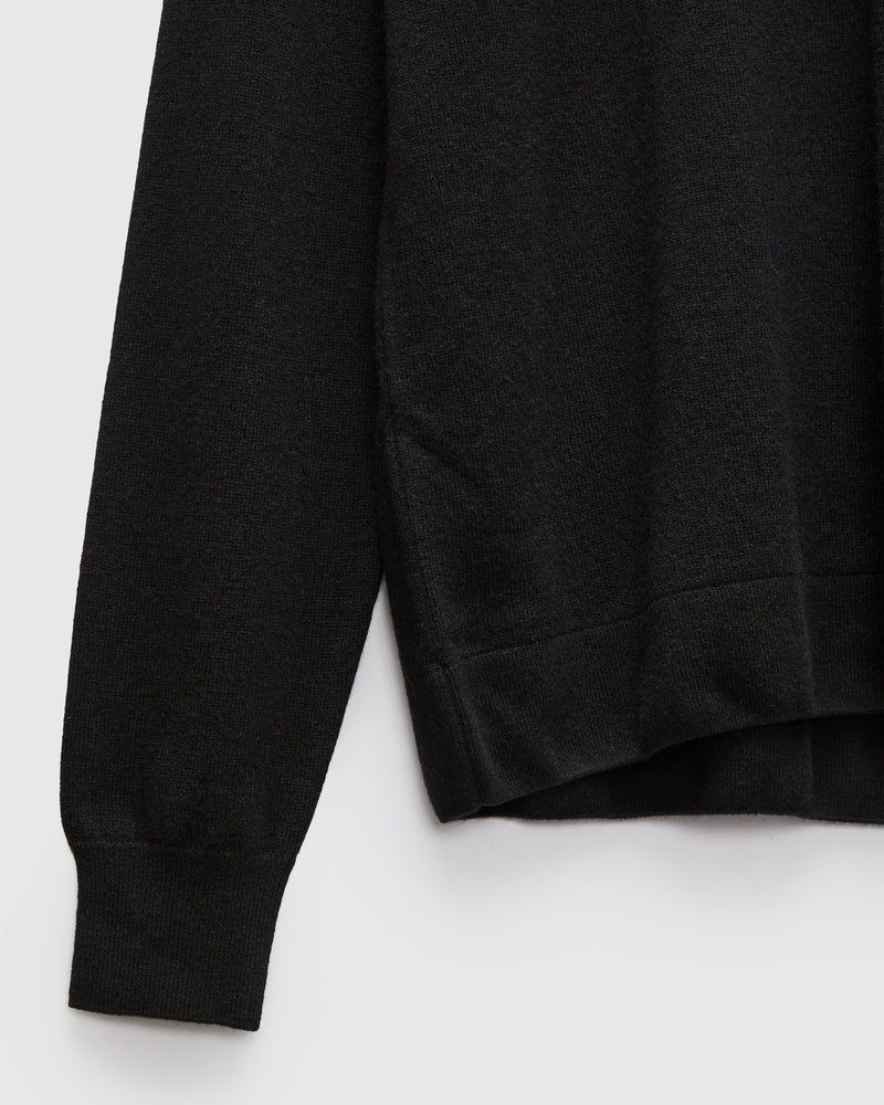 Wool-Silk-Cashmere Long Sleeve Polo in Deep Black
