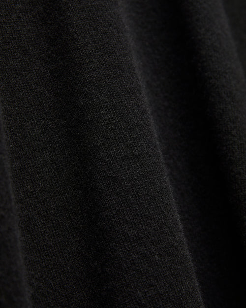 Wool-Silk-Cashmere Long Sleeve Polo in Deep Black