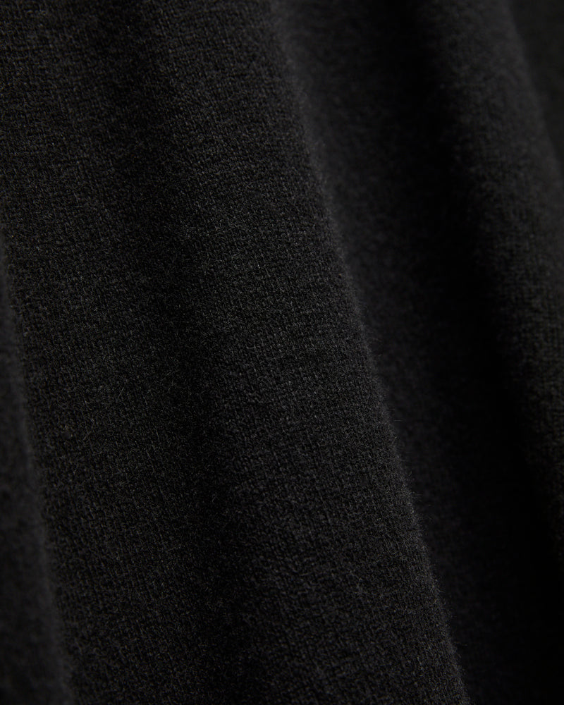 Wool-Silk-Cashmere Long Sleeve Polo in Deep Black