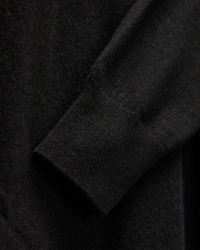 Wool-Silk-Cashmere Long Sleeve Polo in Deep Black
