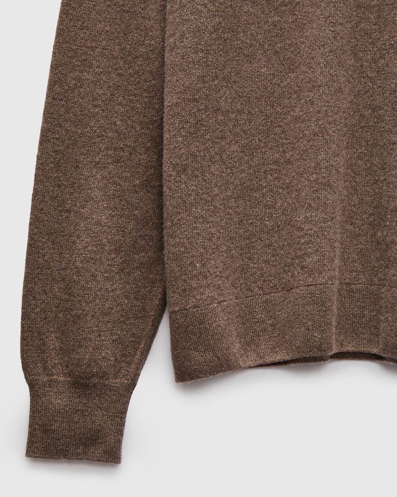 Wool-Silk-Cashmere Long Sleeve Polo in Grain