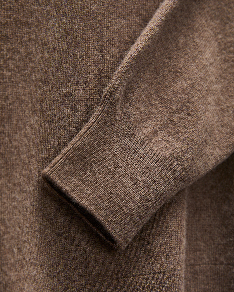 Wool-Silk-Cashmere Long Sleeve Polo in Grain