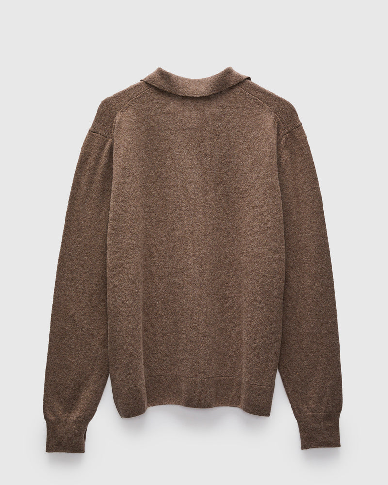 Wool-Silk-Cashmere Long Sleeve Polo in Grain