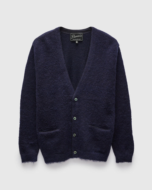 Shaggy Mohair Cardigan in Navy
