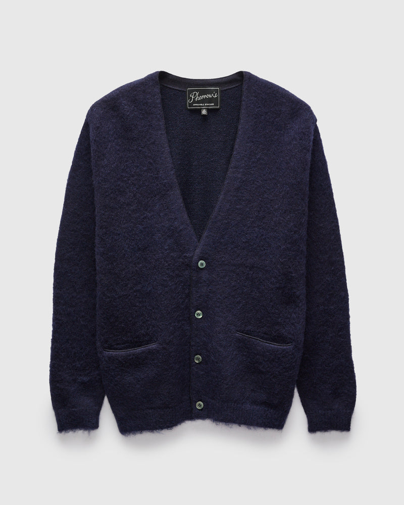 Shaggy Mohair Cardigan in Navy