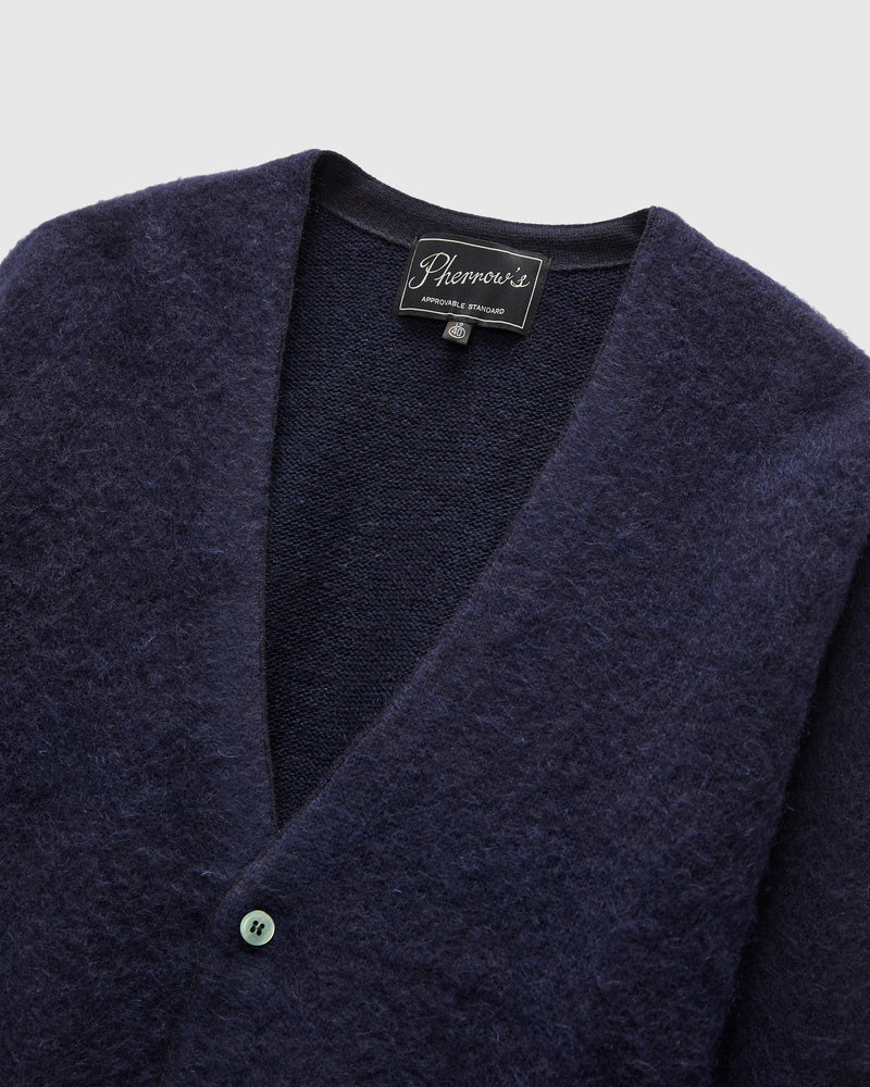 Shaggy Mohair Cardigan in Navy