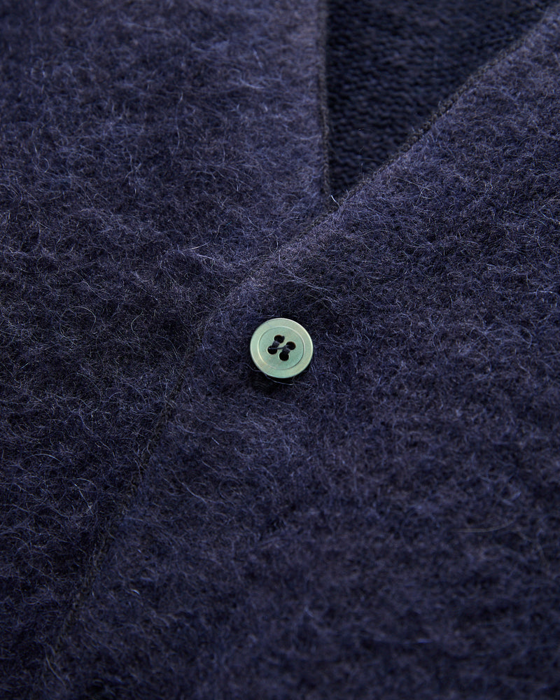 Shaggy Mohair Cardigan in Navy