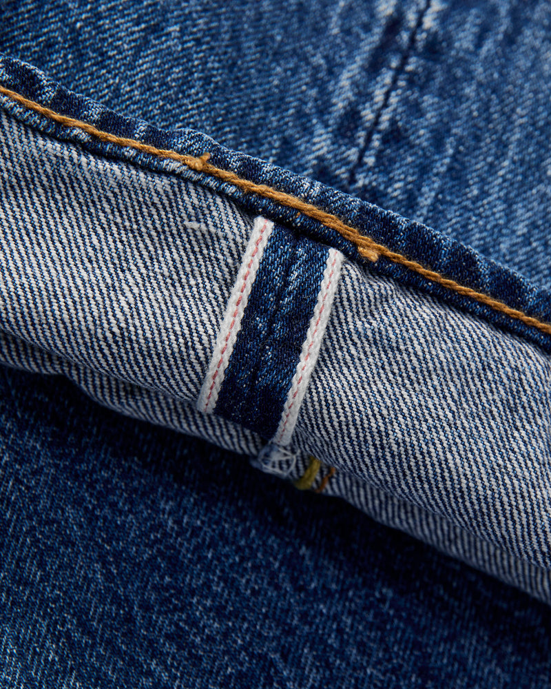 "Natural Used Indigo" 14oz Washed Selvedge Denim - Relaxed Tapered Fit