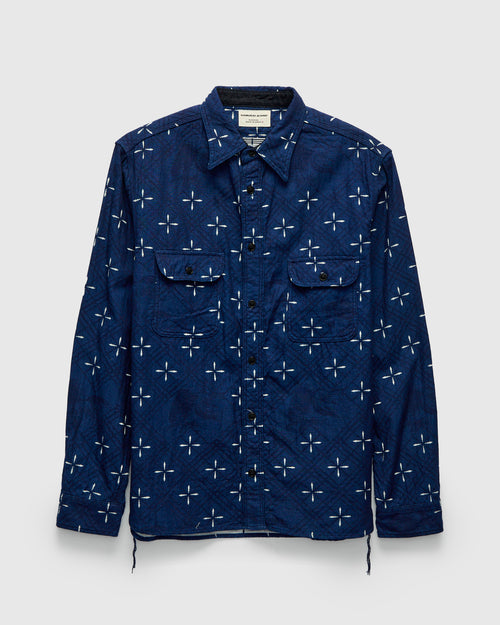 Narihirabishi Goldfish Pattern Jacquard Work Shirt in Indigo