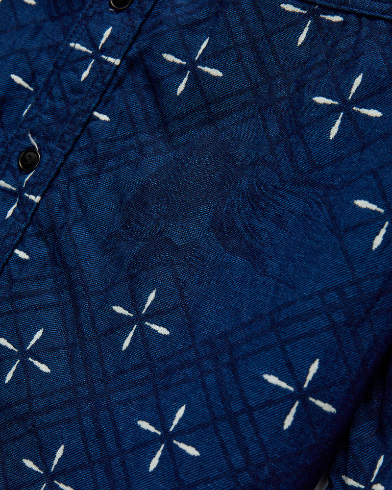 Narihirabishi Goldfish Pattern Jacquard Work Shirt in Indigo