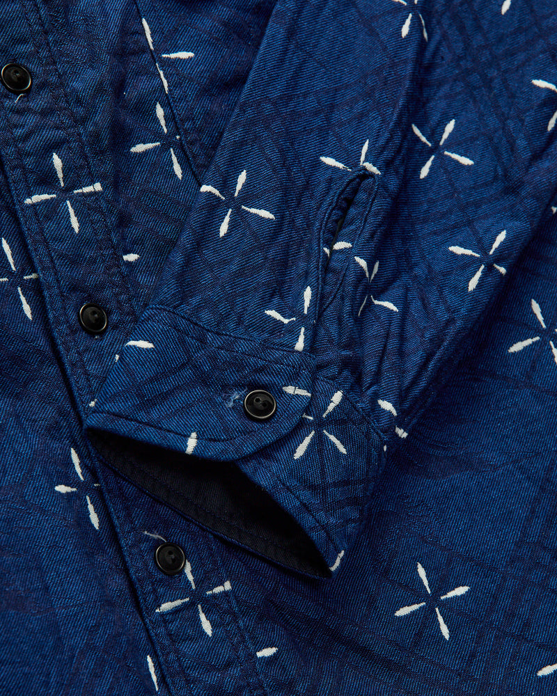 Narihirabishi Goldfish Pattern Jacquard Work Shirt in Indigo