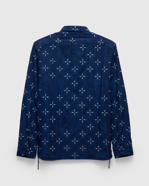 Narihirabishi Goldfish Pattern Jacquard Work Shirt in Indigo