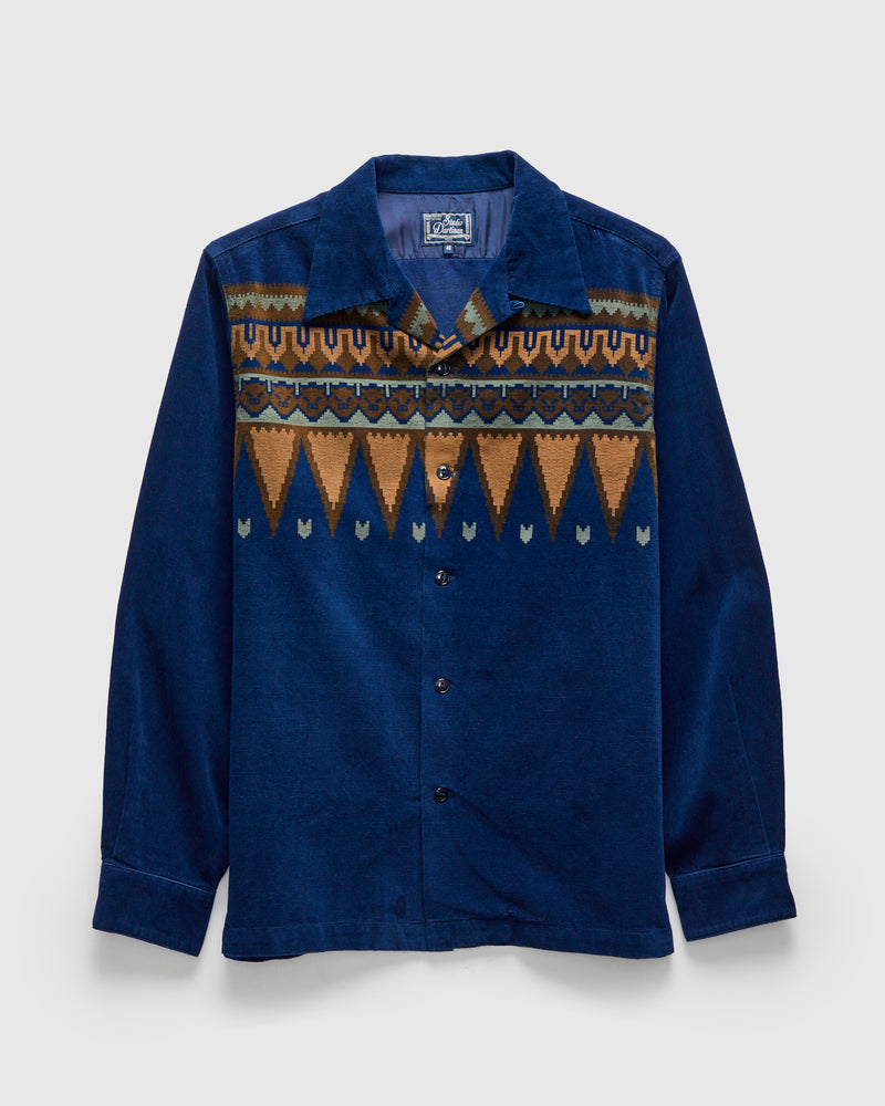 "Bunta Print" Corduroy Shirt in Indigo