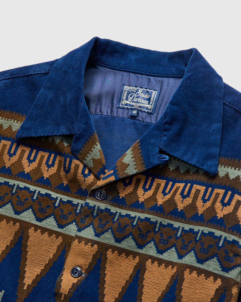 "Bunta Print" Corduroy Shirt in Indigo