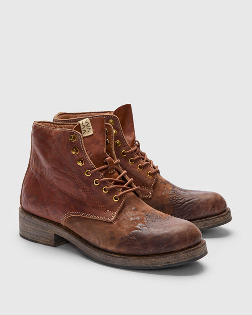 Damaged Virgil Boots-Folk in Brown Horsehide