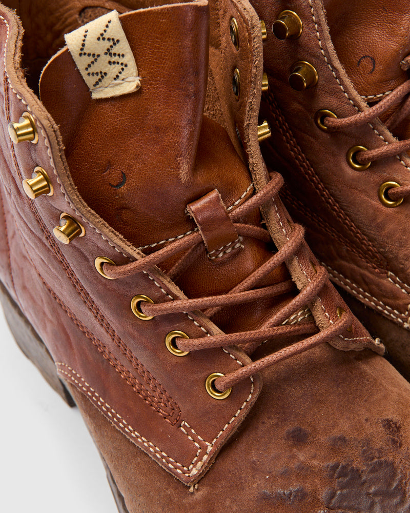 Damaged Virgil Boots-Folk in Brown Horsehide