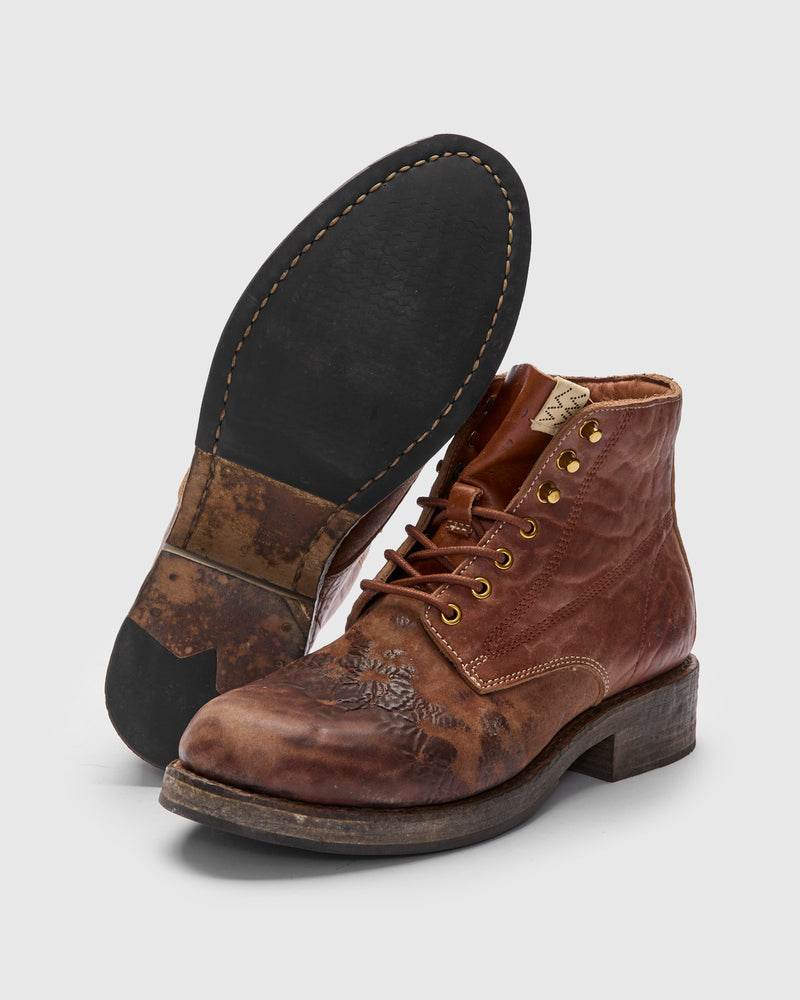Damaged Virgil Boots-Folk in Brown Horsehide