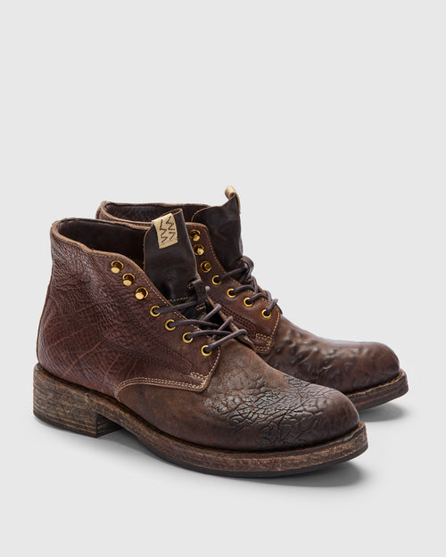 Damaged Virgil Boots-Folk in Dark Brown Horsehide