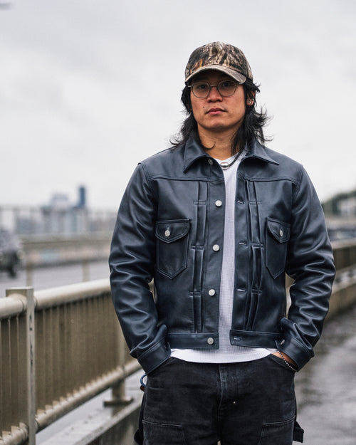 "Gold Digger" Horsehide Leather Jacket in Indigo