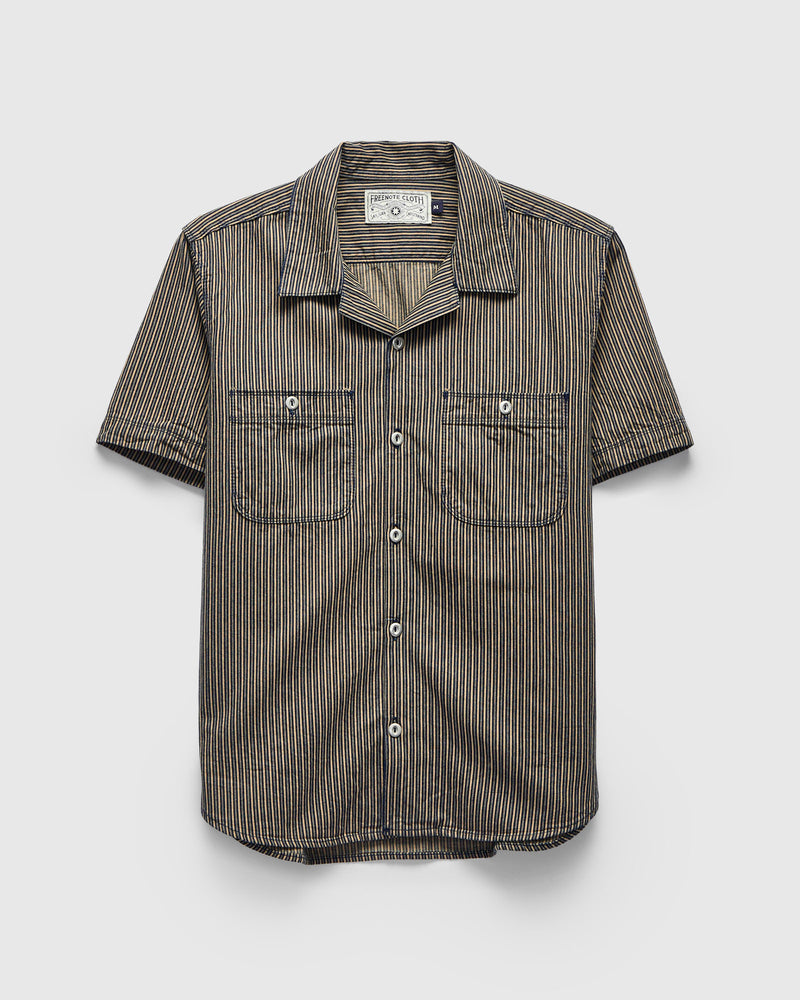 Dayton Short Sleeve Workshirt in Beige Stripe