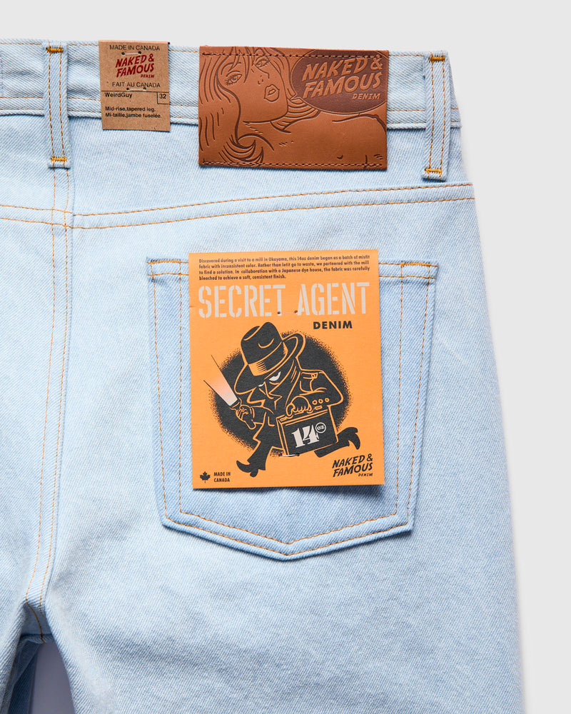 "Secret Agent" 14oz Bleach Blue Denim - Weird Guy Fit