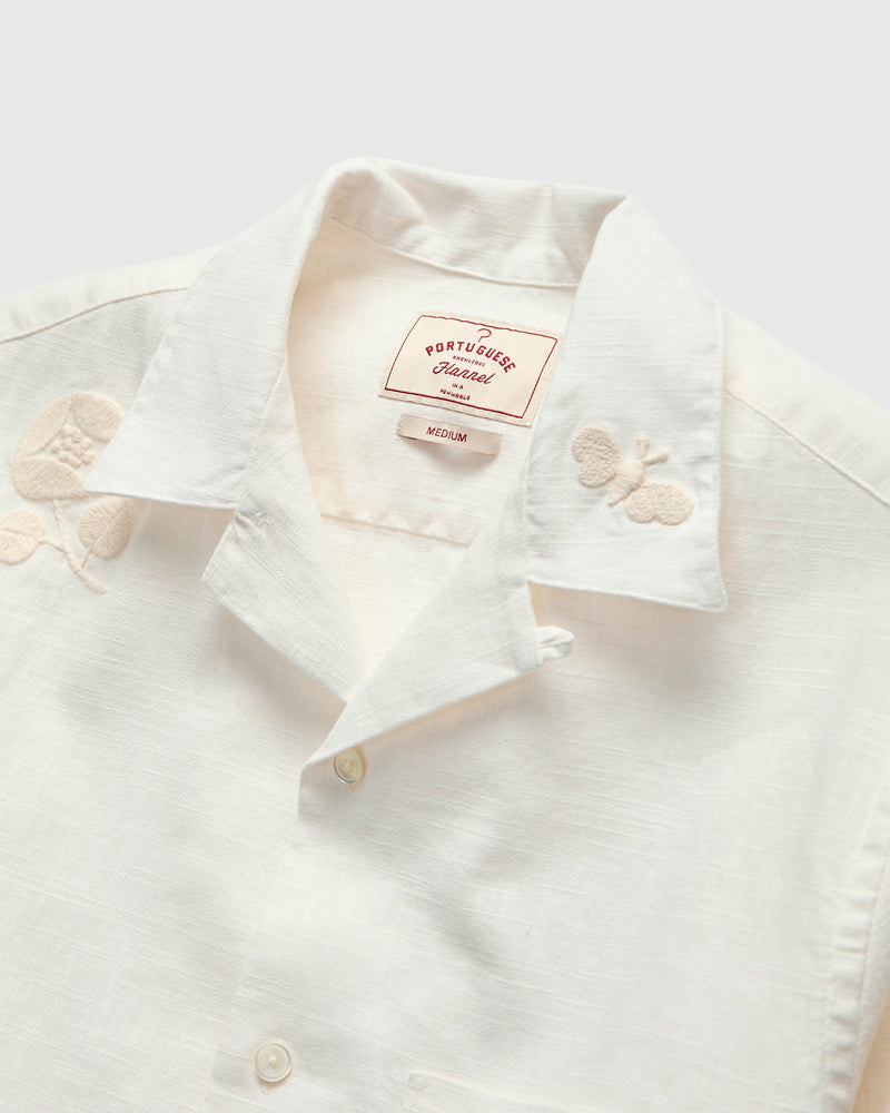 Embroidery Nature Ramie Shirt in Ecru