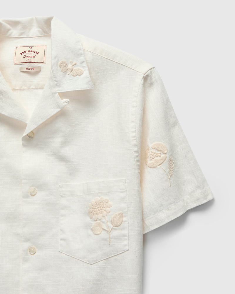 Embroidery Nature Ramie Shirt in Ecru