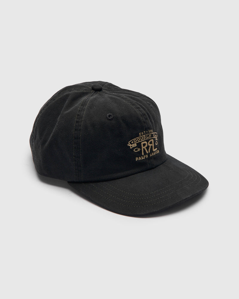 Double RL Logo Sportsman Cap in Black