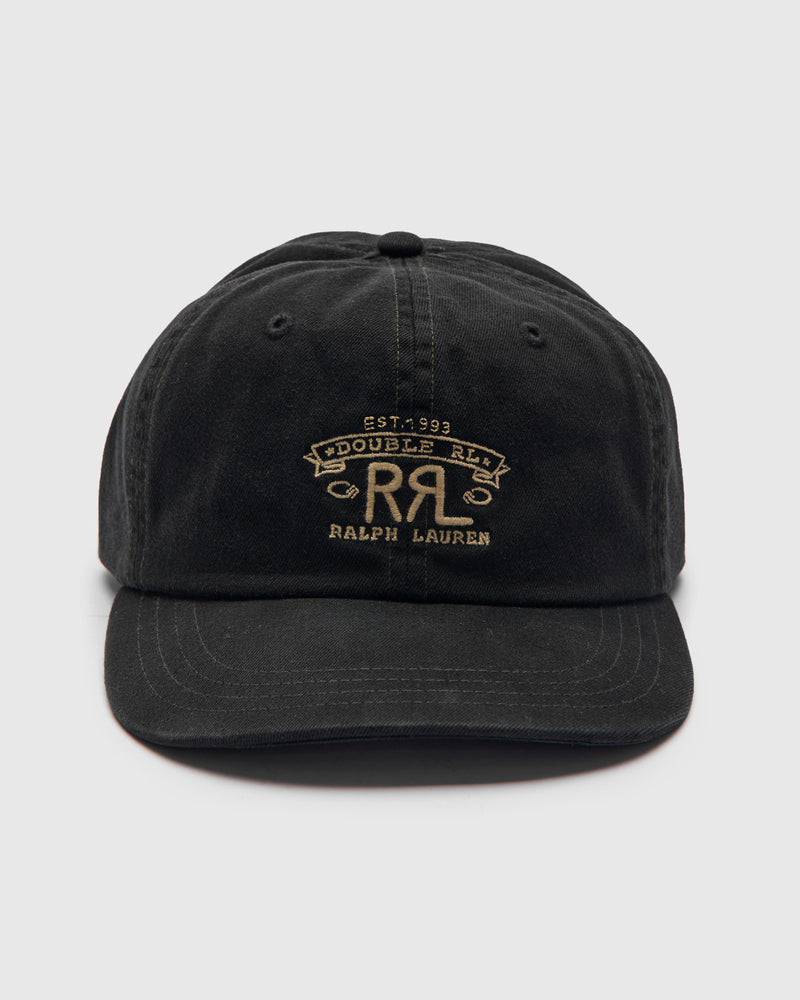 Double RL Logo Sportsman Cap in Black