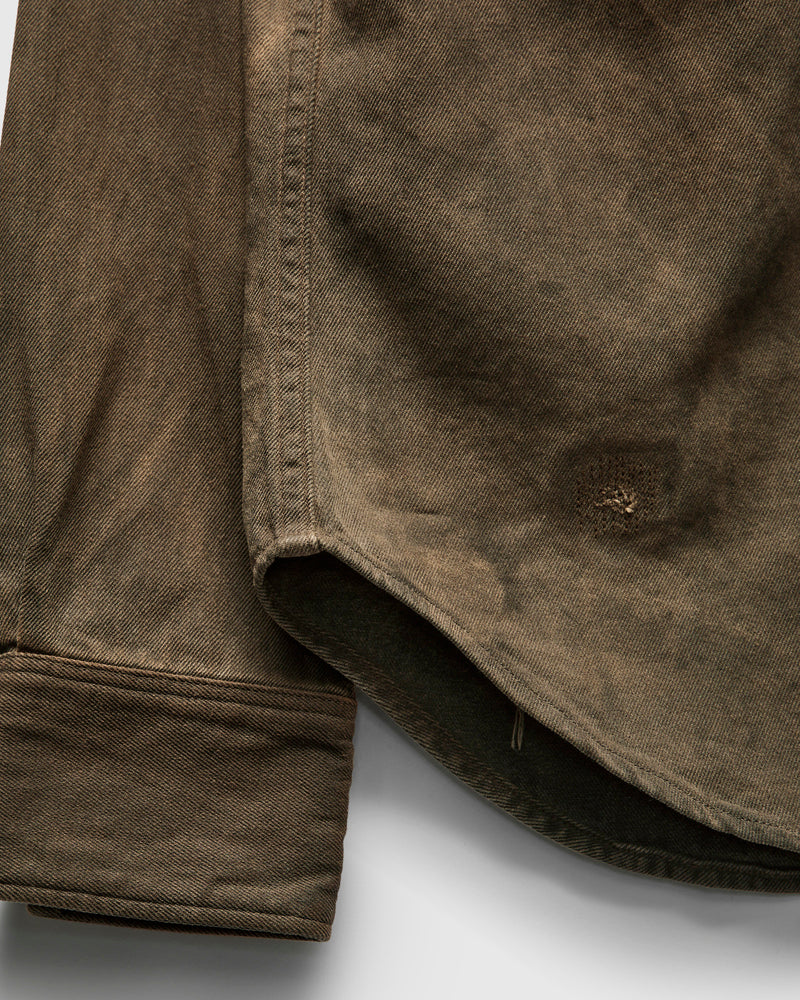 Studded Western Workshirt in Distressed Brown Wash
