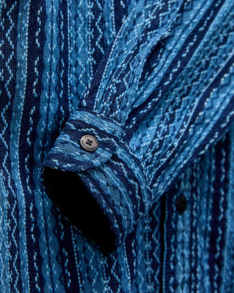 "Kasuri Stripe" Sashiko Workshirt in Natural Indigo
