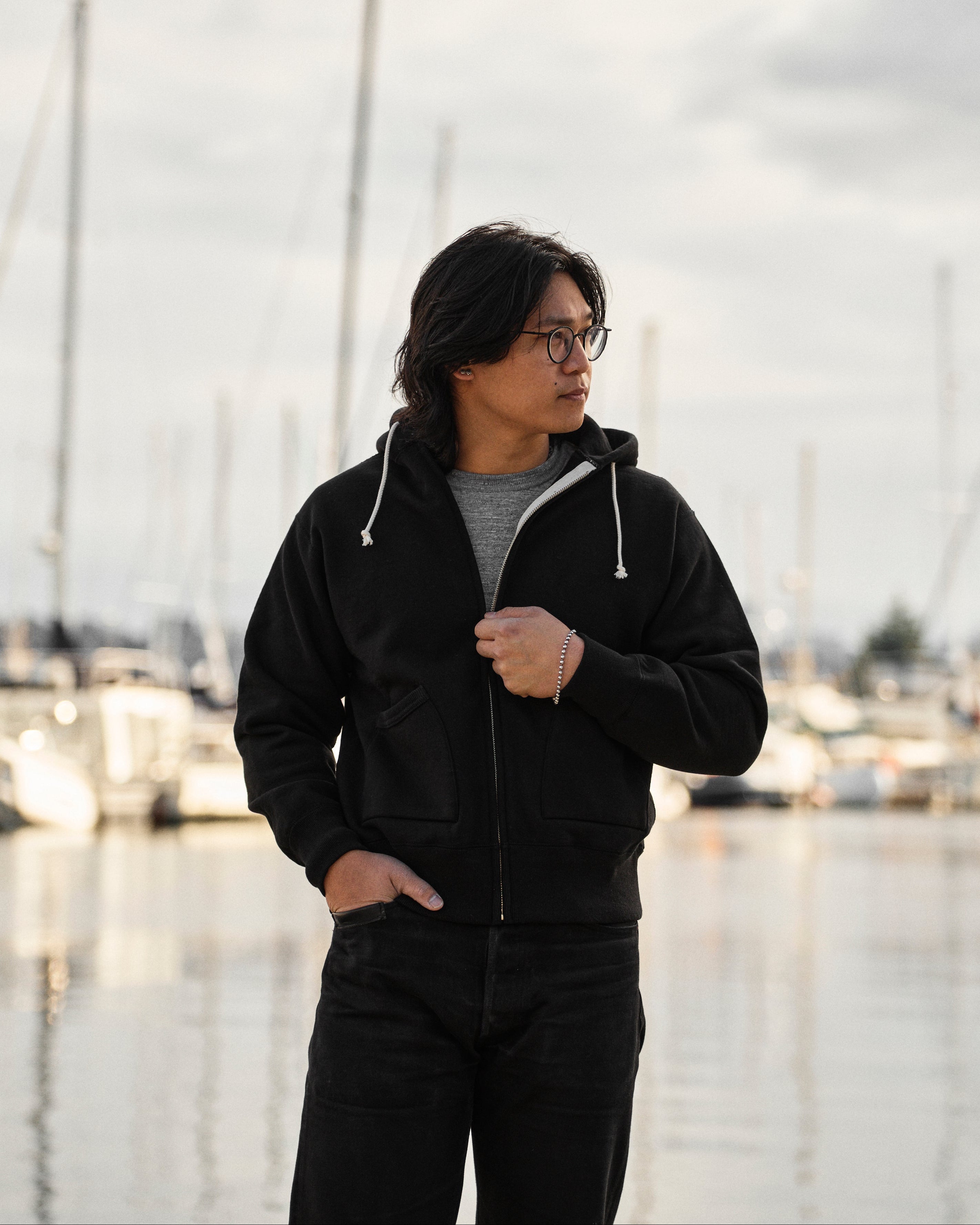 12oz Ball Park Zip Hooded Sweatshirt in Black – Blue Owl Workshop