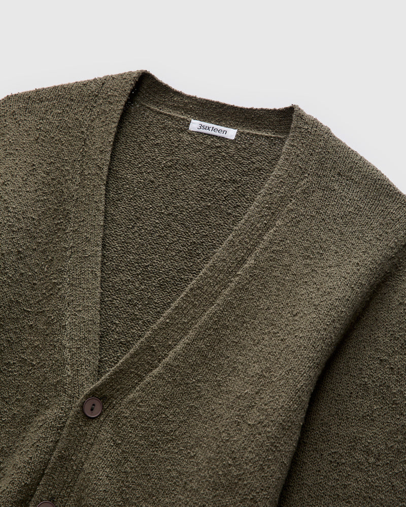 Classic Cardigan in Olive Boucle