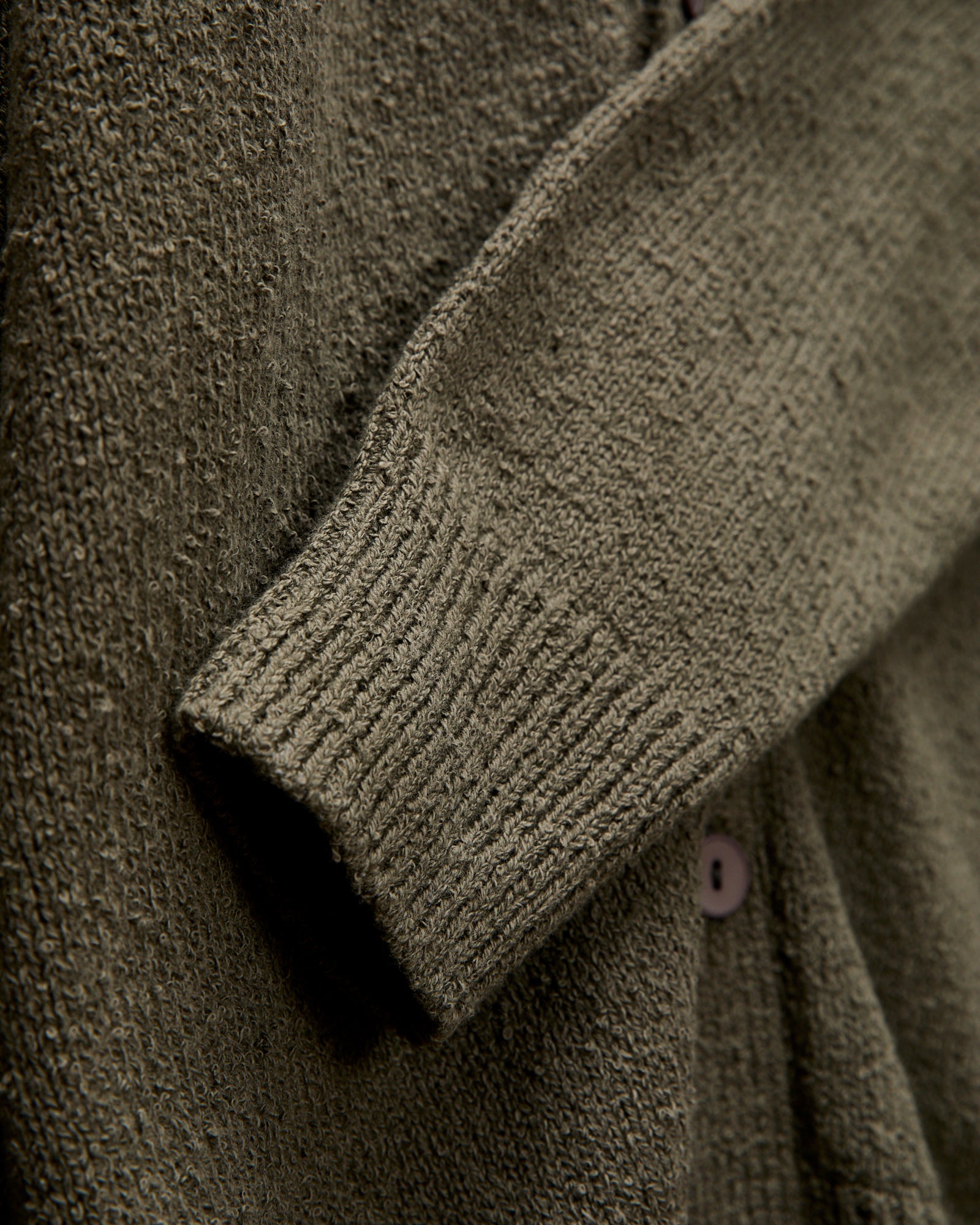 Classic Cardigan in Olive Boucle – Blue Owl Workshop
