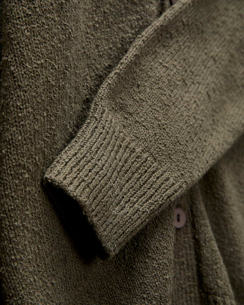 Classic Cardigan in Olive Boucle