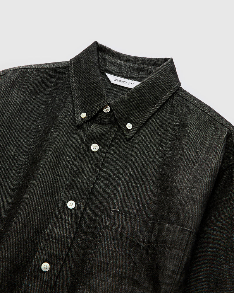 Denim Button-Down Shirt in Black White
