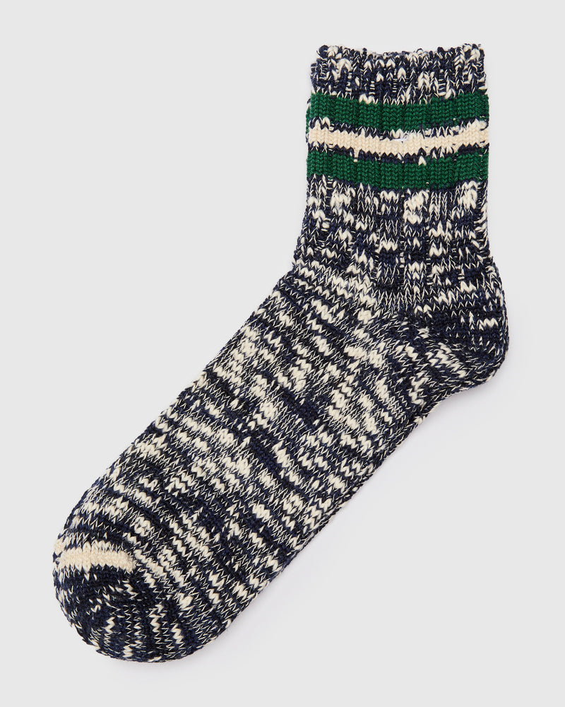 3 Line Quarter Length Sock in Navy Mix