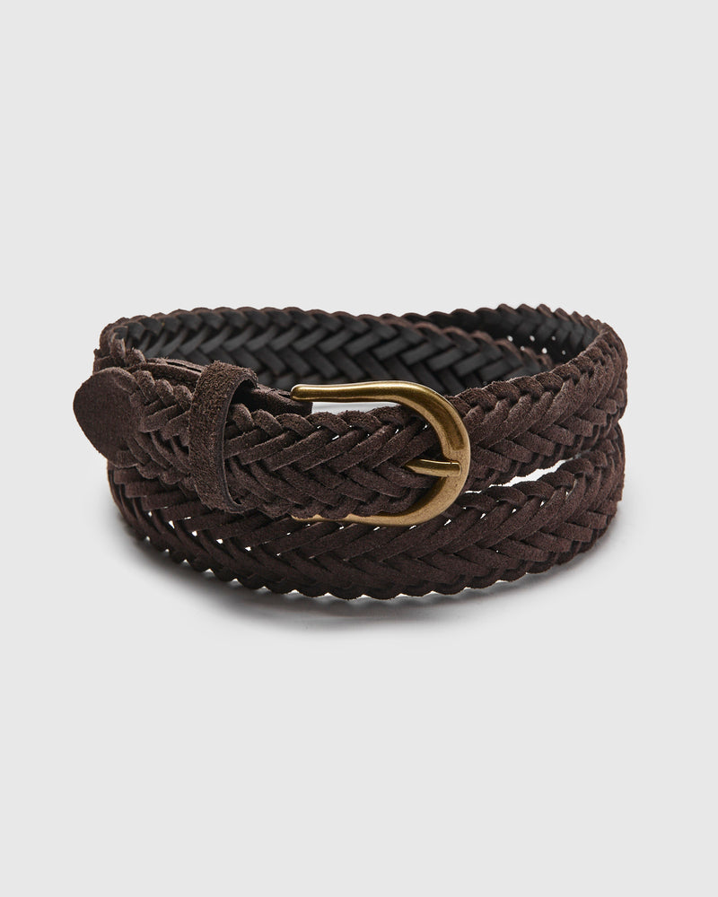 Suede Mesh Belt in Dark Brown