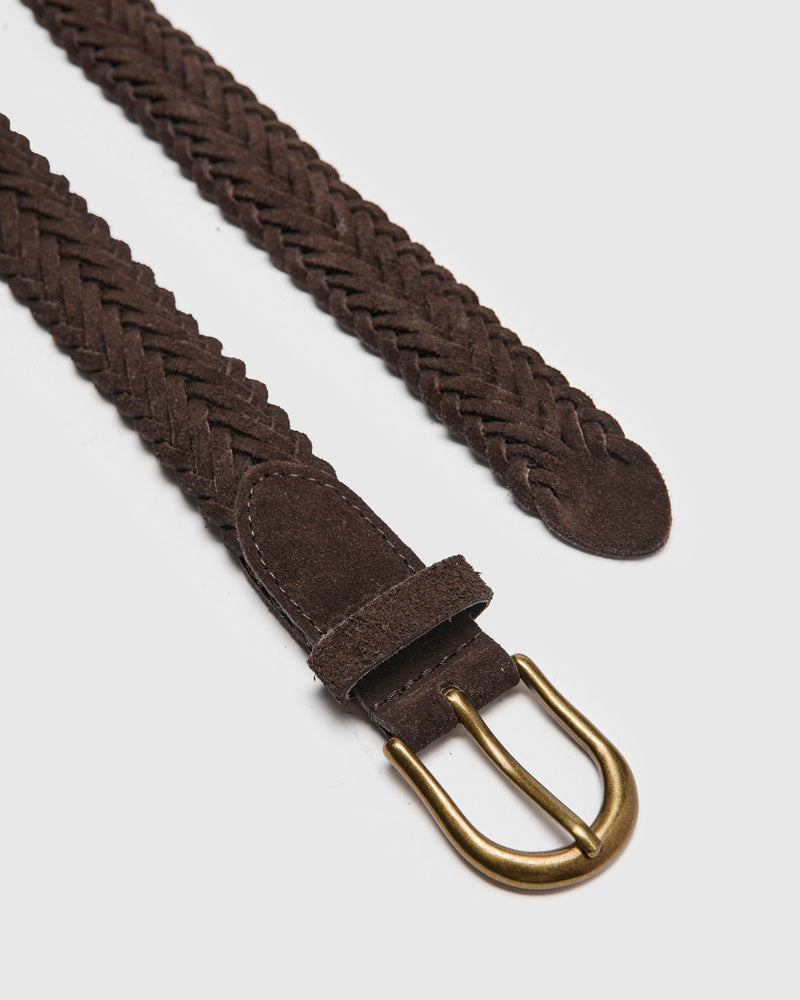 Suede Mesh Belt in Dark Brown