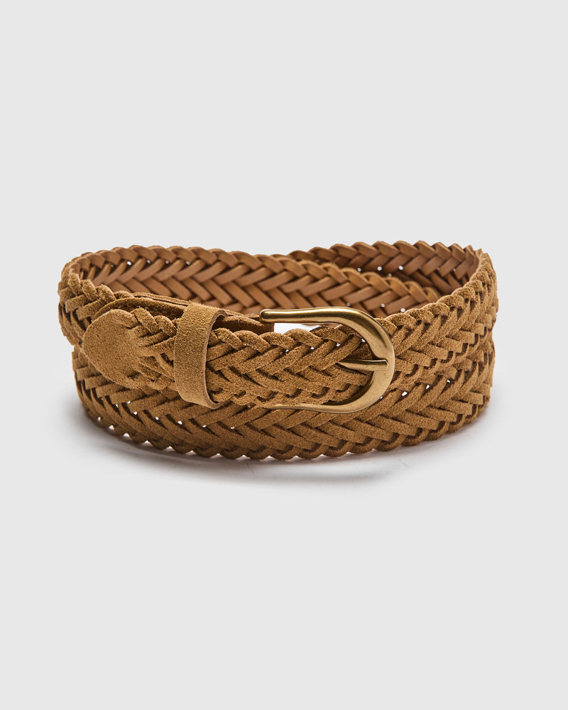 Suede Mesh Belt in Tan