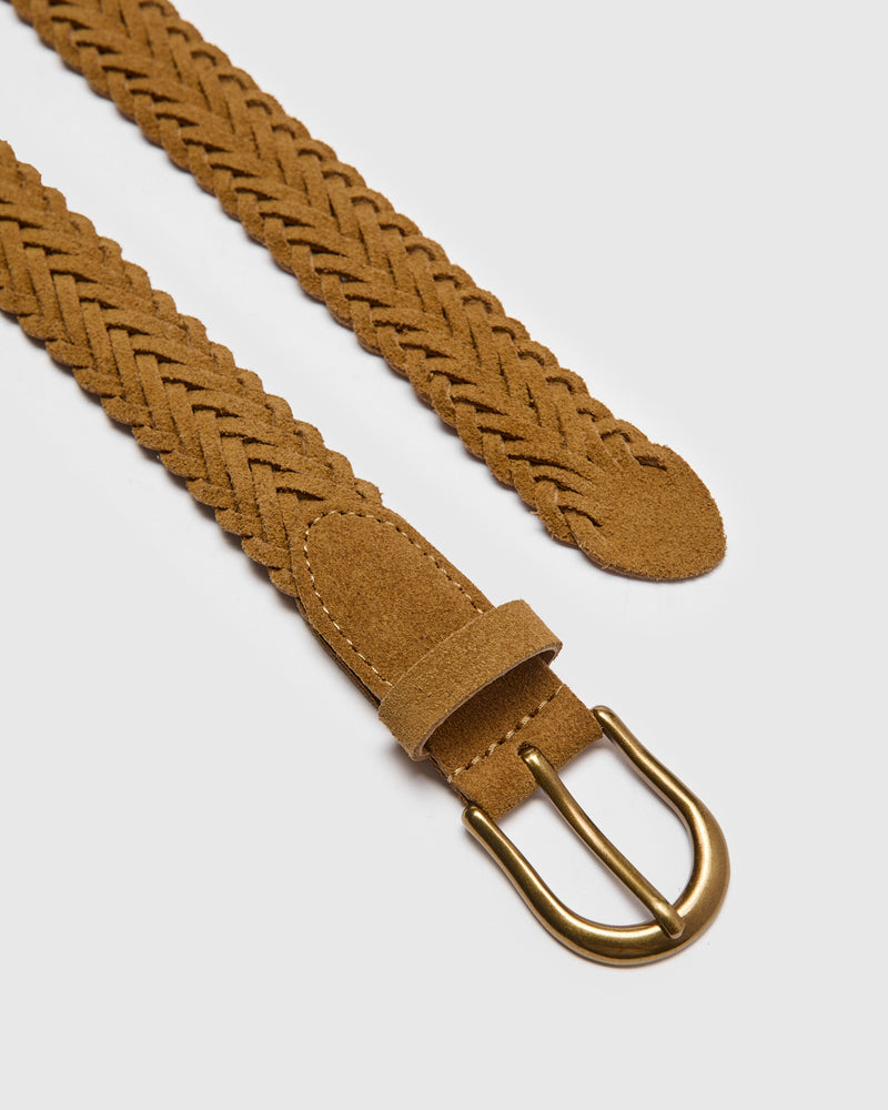 Suede Mesh Belt in Tan