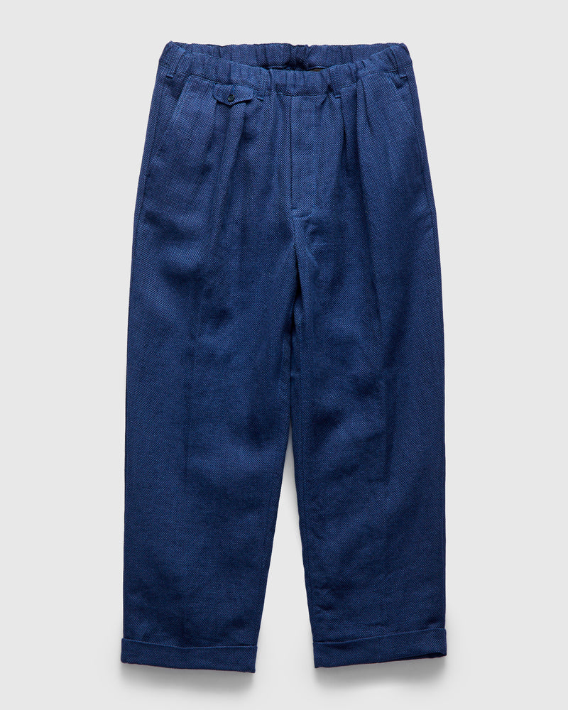 2-Pleats Cotton Linen Relax Trousers in Navy